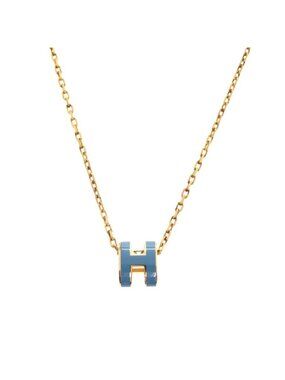 Hermes Pop H Mini Necklace Blue Gold